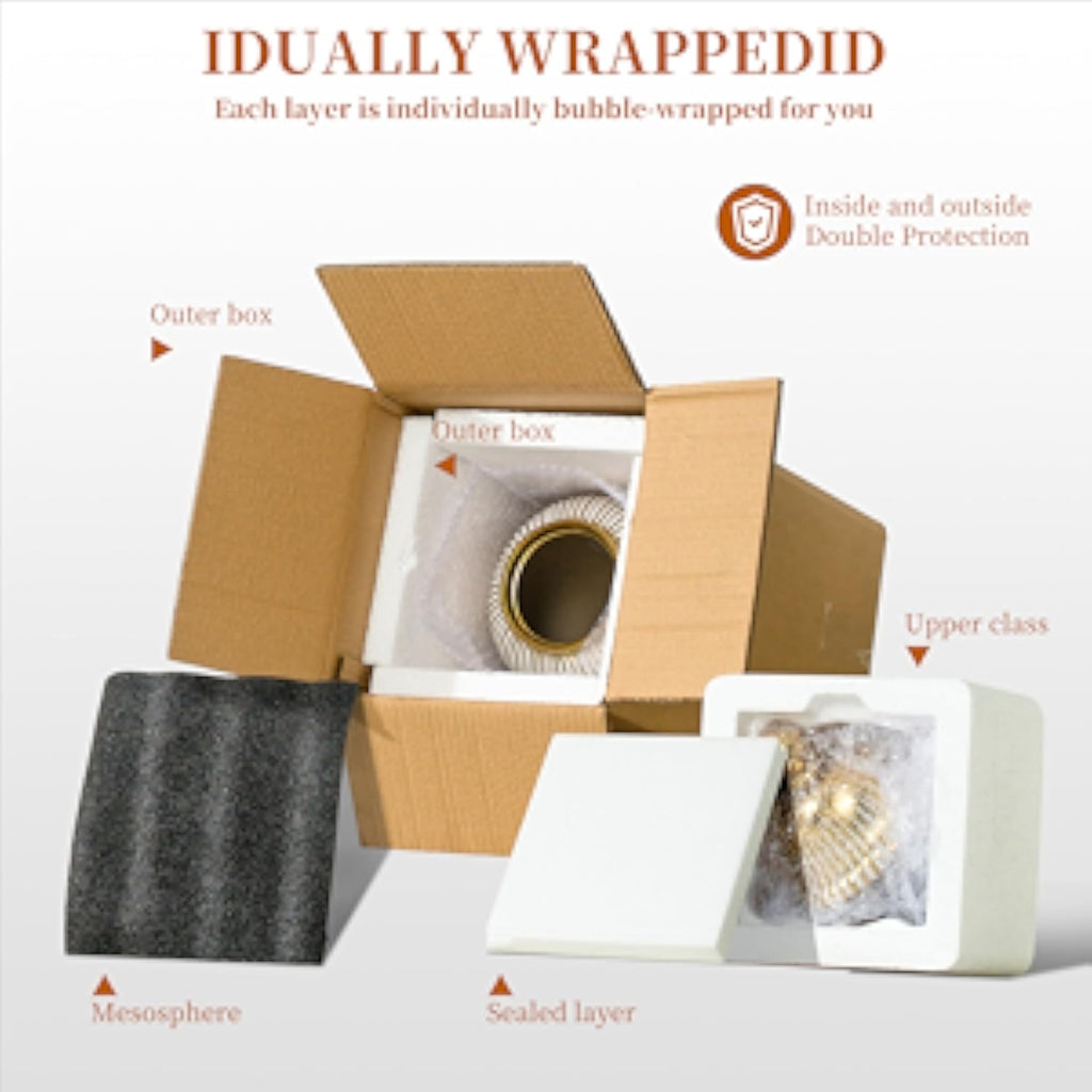 Ginger Jar, White Golden Ceramic Vase Large Handmade Porcelain Vases with Lid, White Golden Decorative Flower Vase Home, Living Room, Weddings, Centerpieces B - Large