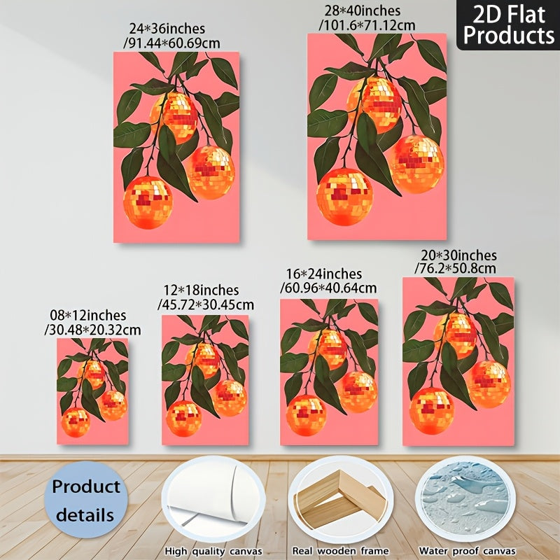 1pc Wrapped Solid Wood Frame, Exquisite Poster. Retro Funky Pink Disco Ball Orange Suitable For Room Decoration, Home Decoration, Holiday Decoration, Living Room Decoration, Entrance Decoration