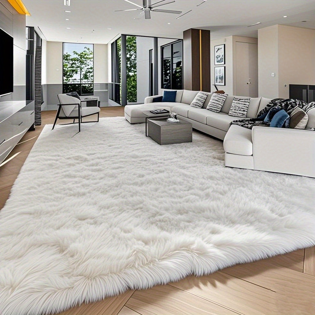 8x10ft Luxury Plush Large Mat for Living Room - Fluffy Modern Shag Non-Slip Soft Mat, Machine Washable Polyester Blend, Rectangular Shape, Ideal for Bedroom, Study, Dorm, Home Decor, Christmas Gift, Christmas Decor
