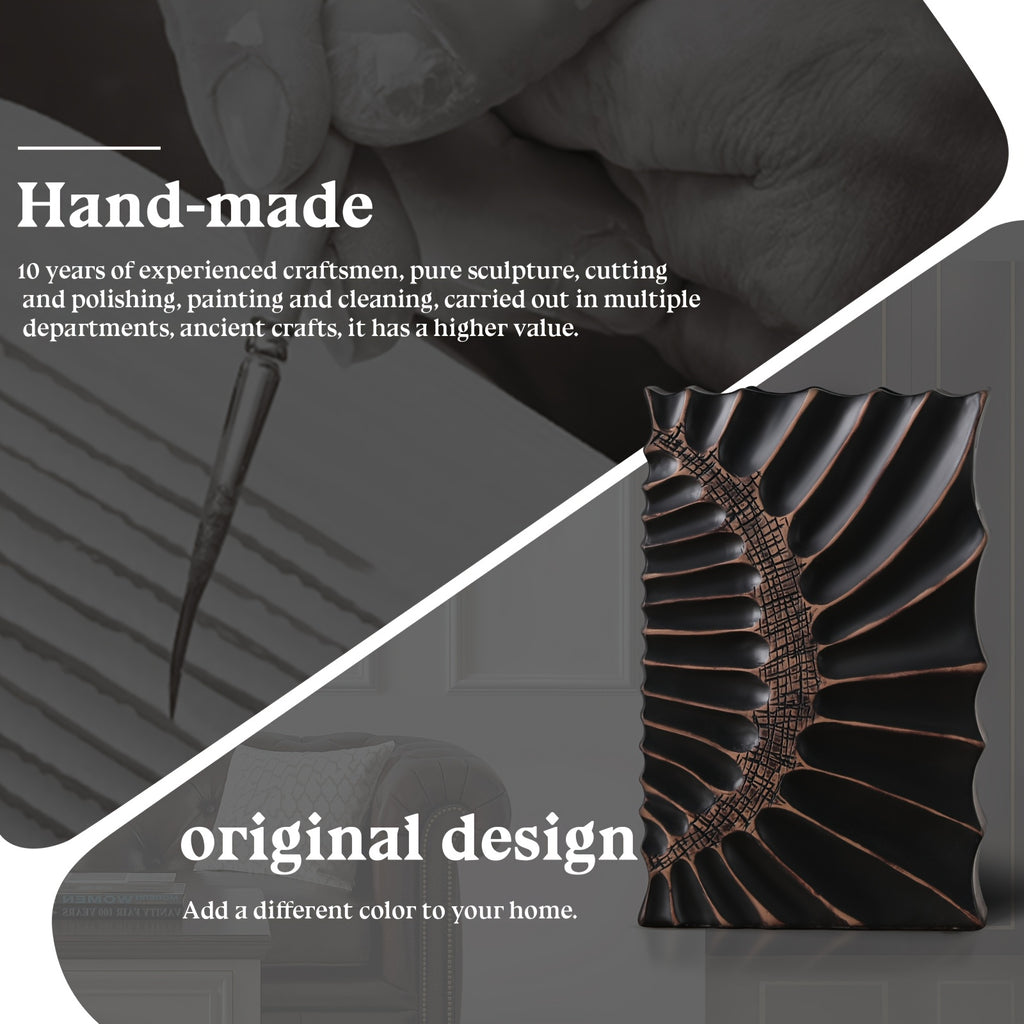 Elegant 12-Inch Black Resin Vase with Geometric Design - Modern Home Decor Tall Vase for Stylish Centerpieces in Kitchen, Bedroom, Office, Living Room, Bathroom & More, Vases Home Decor