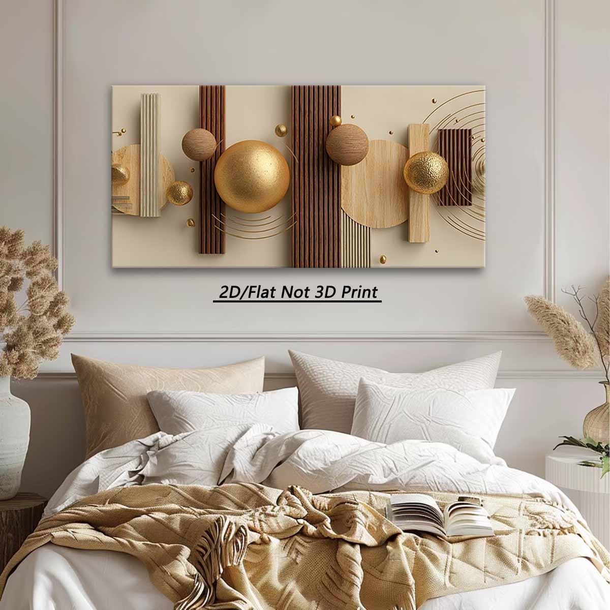 2D Flat, 2D Flat, 2D Flat 1pc Modern Large Wooden Frame Canvas Wall Painting | Geometric Shape, Golden and Wood Color Matching, High Quality Wall Art Printed Poster, Suitable for Living Room, Bedroom, Office Decor