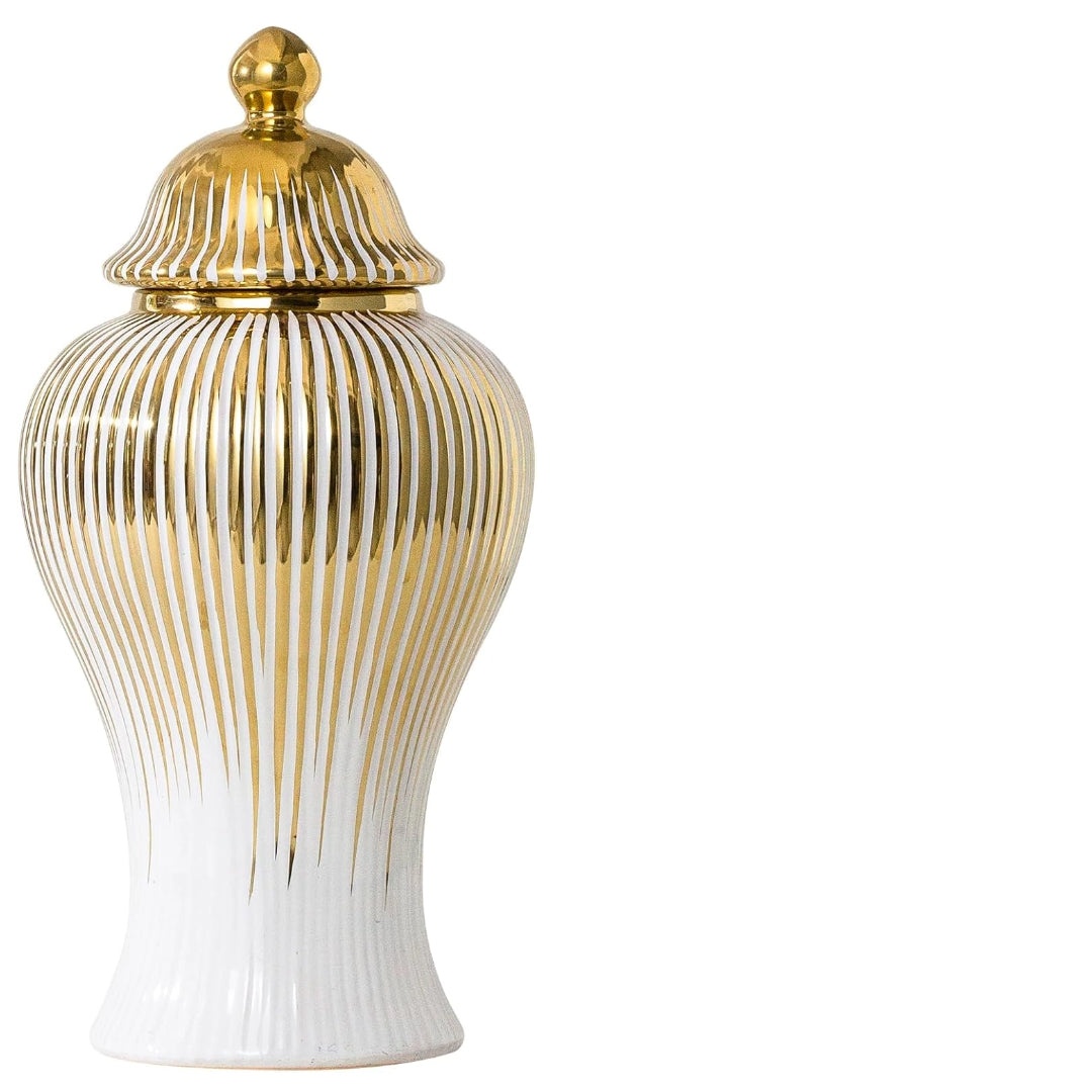 Ginger Jar, White Golden Ceramic Vase Large Handmade Porcelain Vases with Lid, White Golden Decorative Flower Vase Home, Living Room, Weddings, Centerpieces B - Large
