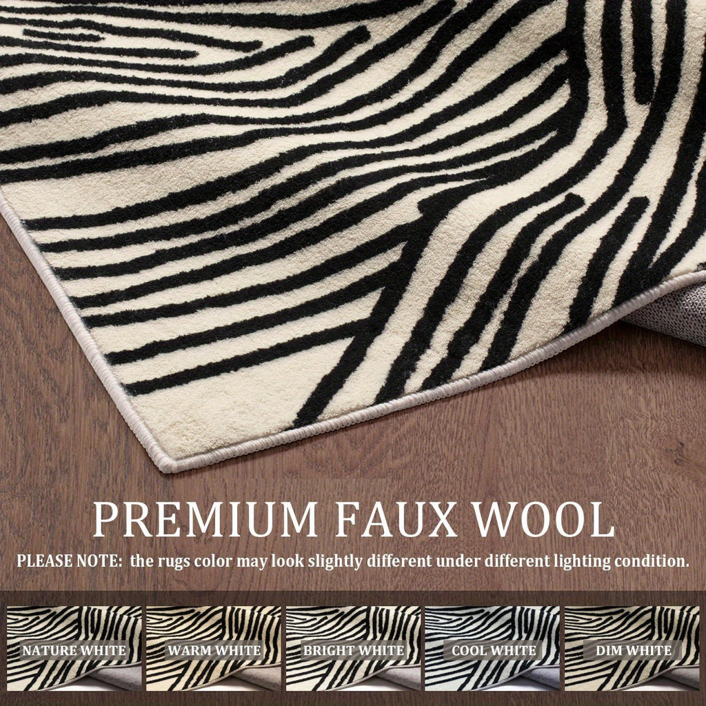 YIHOUSE Non-Shedding Washable Area Rugs, Soft Faux Wool Carpet for Bedroom, Living Room, Dining Room, And Office, Modern Nonslip Striped Rugs in Black And White - Perfect for Home And Room Decoration.