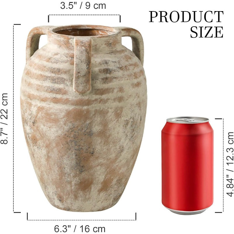 Ceramic Flower Vase - Farmhouse Rustic Vintage Style Aesthetic Modern Home Decor, Elegant Cylindrical Vase for Table Centerpiece, Living Room, Kitchen, Bedroom, Desk Decoration - Durable Ceramic Vase for Fresh or Artificial Flowers