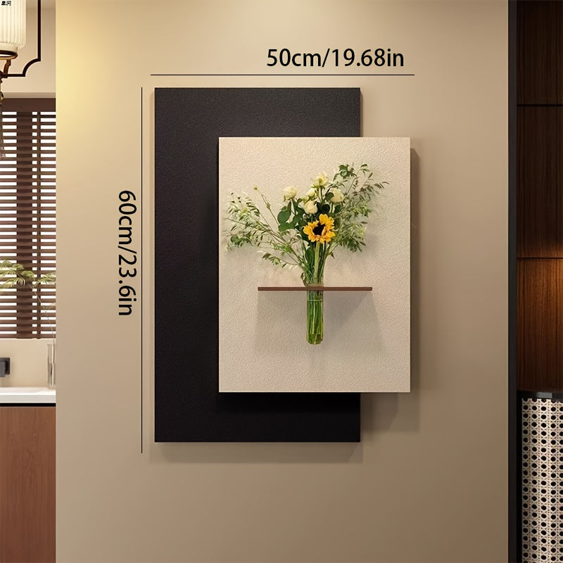 Textured Sandstone Floral Wall Art | Elegant Handcrafted Home Decor, Christmas Gift, Wall Decor, Artwork, Hydroponic Vase, Mural Decor - Practical Hooks for Living Rooms or Bedrooms, Self-Adhesive, Boho Style, Rectangle Shape Does Not Include Green