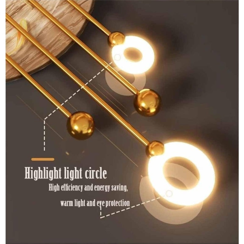 LED Light Decor Wall Art | 3D Art Wall Sculpture with Metal Ball Pendants, Large Hanging Sculpture Painting, Plug-in Remote Control, Lighted Wall Decor for Living Room, Bedroom, Hallway, Golden, Vintage Style