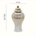 Ginger Jar, White Golden Ceramic Vase Large Handmade Porcelain Vases with Lid, White Golden Decorative Flower Vase Home, Living Room, Weddings, Centerpieces B - Large
