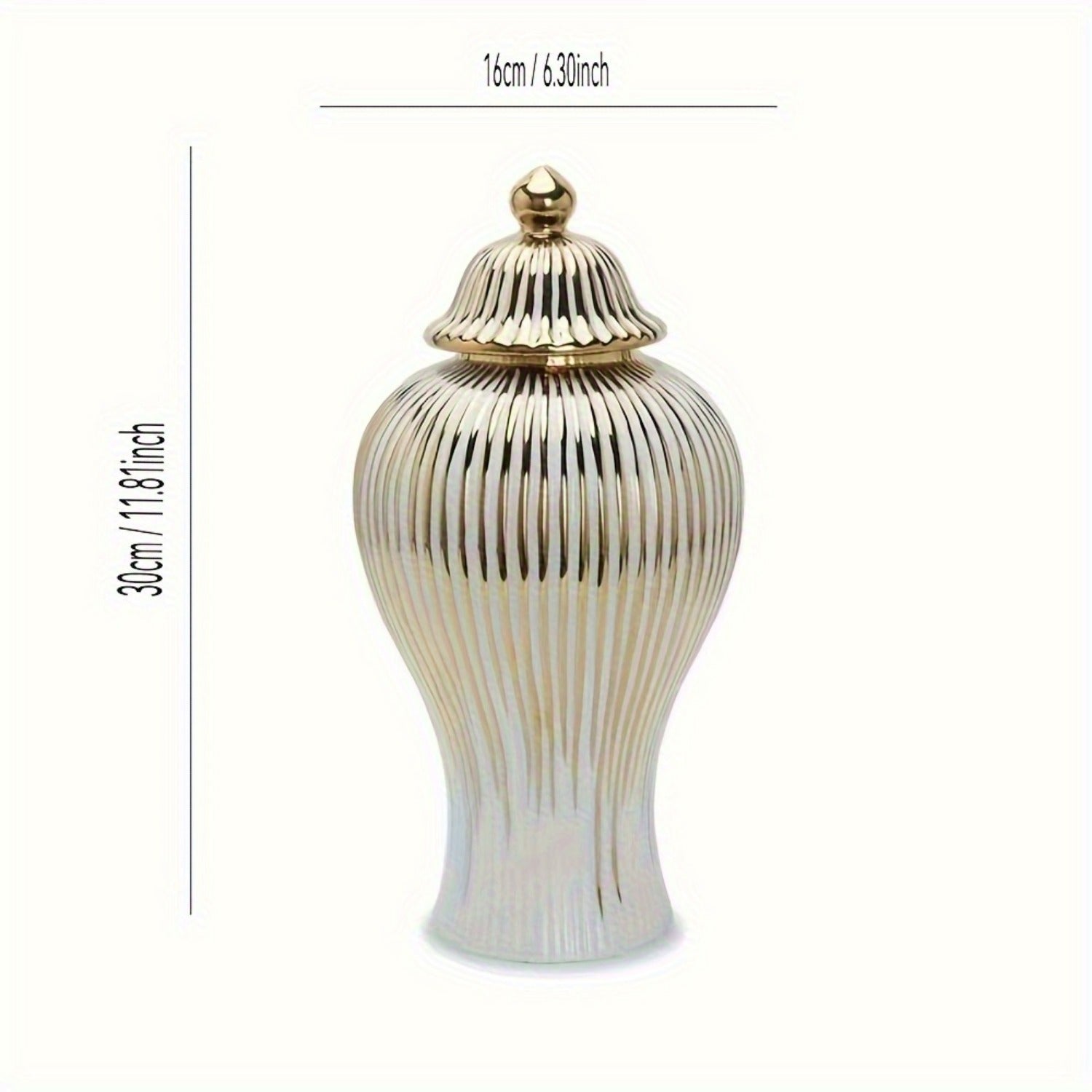 Ginger Jar, White Golden Ceramic Vase Large Handmade Porcelain Vases with Lid, White Golden Decorative Flower Vase Home, Living Room, Weddings, Centerpieces B - Large