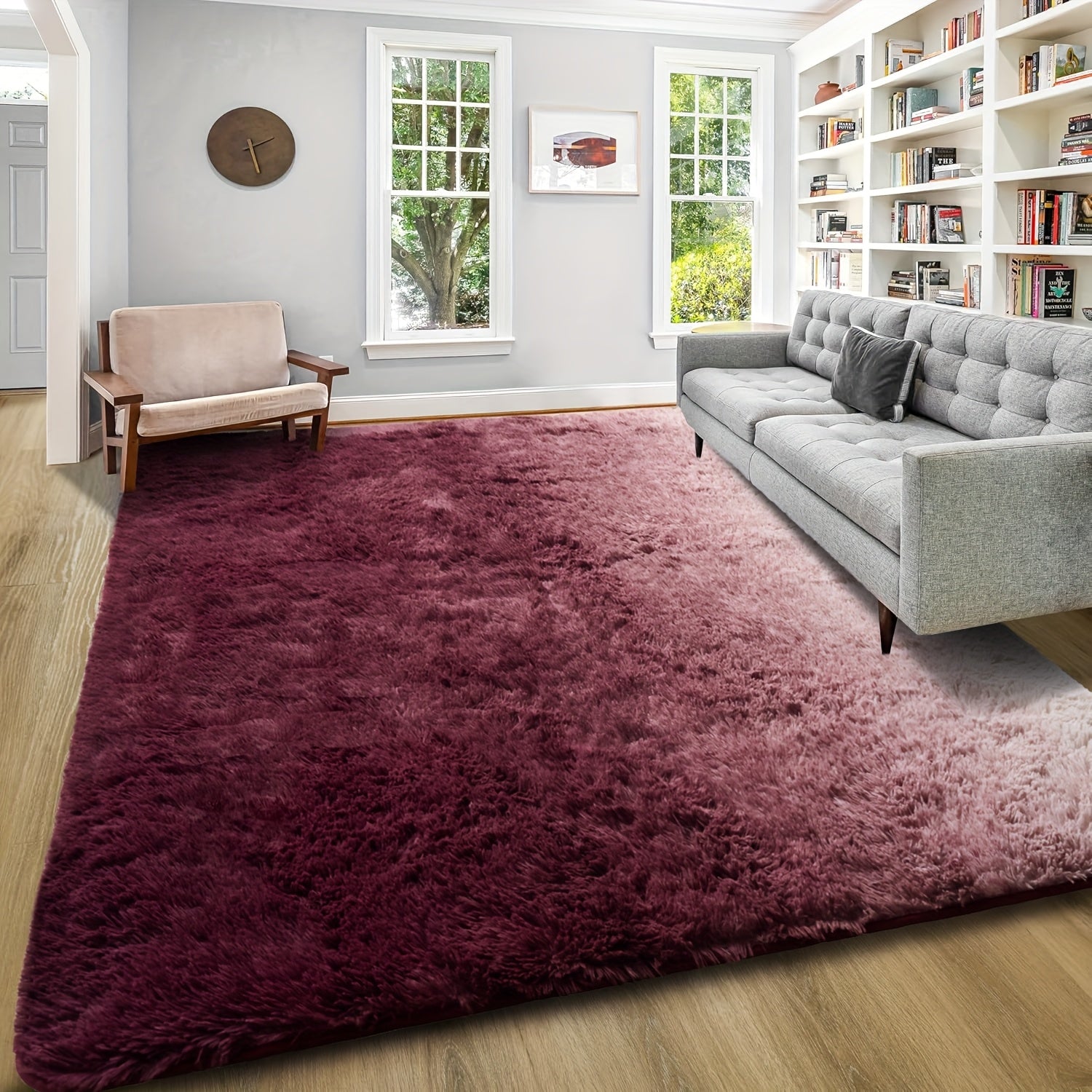 1pc Luxurious Rectangular Shaggy Plush Carpet Rug - Soft, Fluffy, Tie-dyed, Solid, Dark-colored, Non-slip, Machine Washable - Perfect for Living Room Sofa, bed Room, Home High-end Decorative, Easy to Clean, Long-lasting, and Versatile
