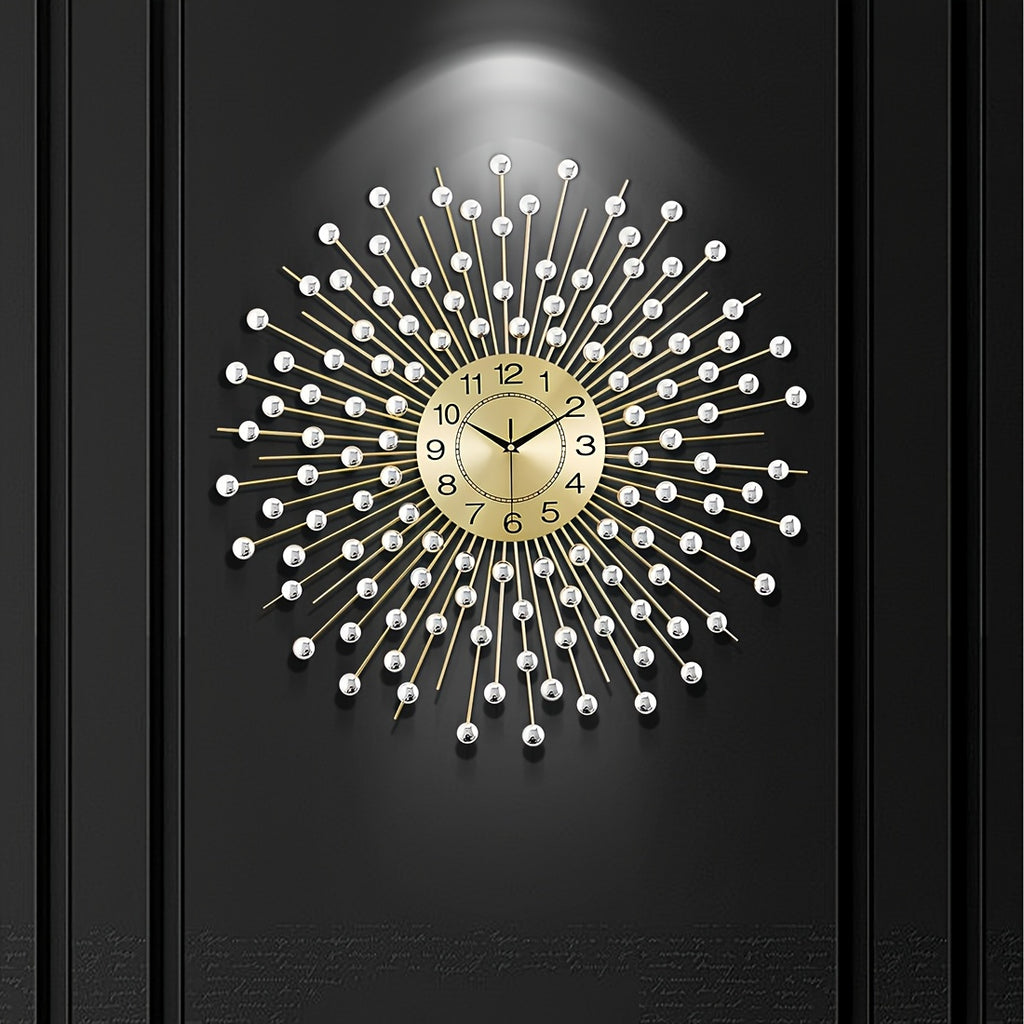 Crystal Large Modern Metal Decor Clock\u002F28 Inch Large Wall Clocks Home Decor\u002FBig Silent Wall Clock\u002FNon-Ticking Golden Round Crystal Metal Wall Watch for Living Room Office Indoor