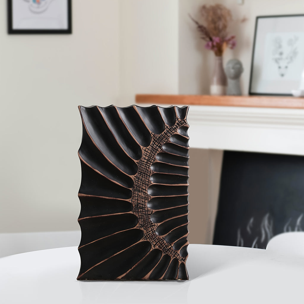 Elegant 12-Inch Black Resin Vase with Geometric Design - Modern Home Decor Tall Vase for Stylish Centerpieces in Kitchen, Bedroom, Office, Living Room, Bathroom & More, Vases Home Decor