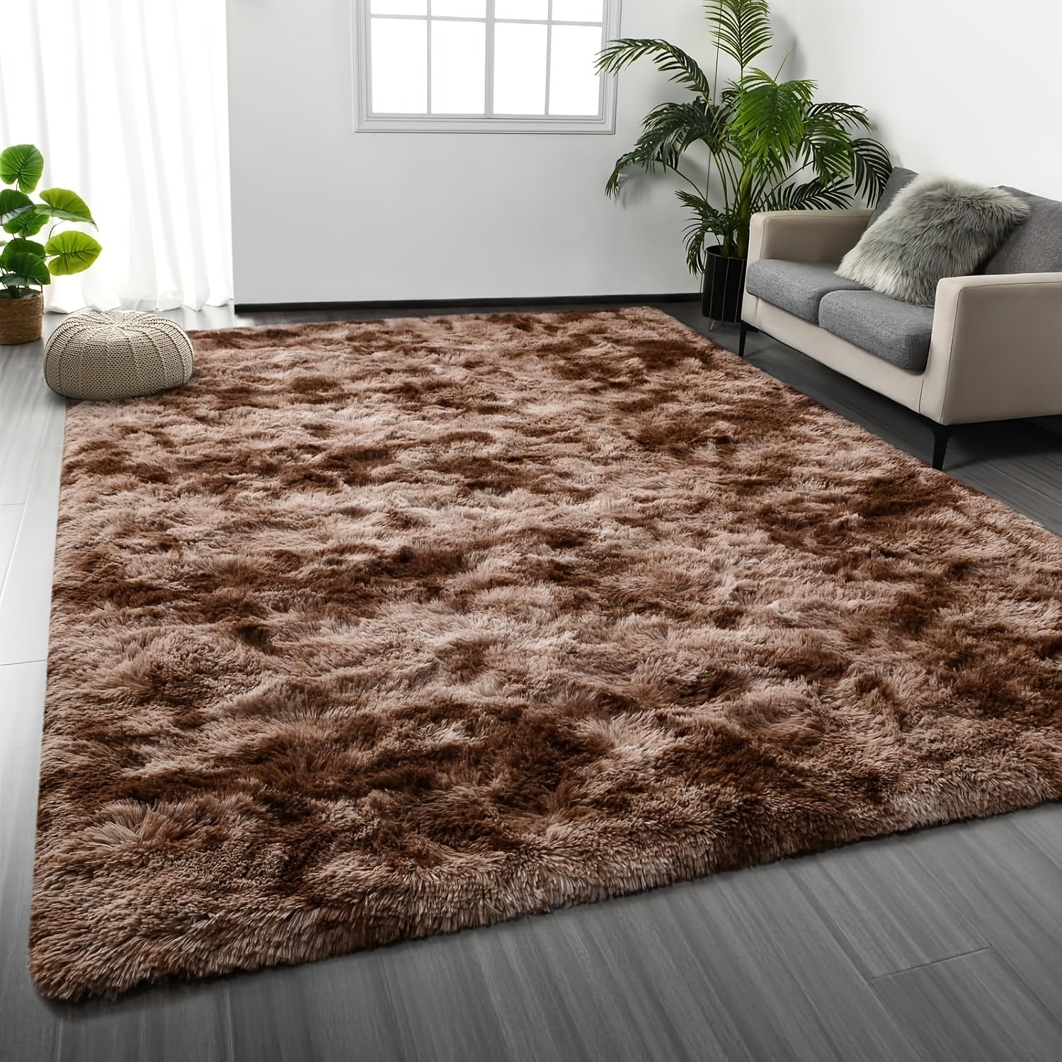 1pc Luxurious Rectangular Shaggy Plush Carpet Rug - Soft, Fluffy, Tie-dyed, Solid, Dark-colored, Non-slip, Machine Washable - Perfect for Living Room Sofa, bed Room, Home High-end Decorative, Easy to Clean, Long-lasting, and Versatile