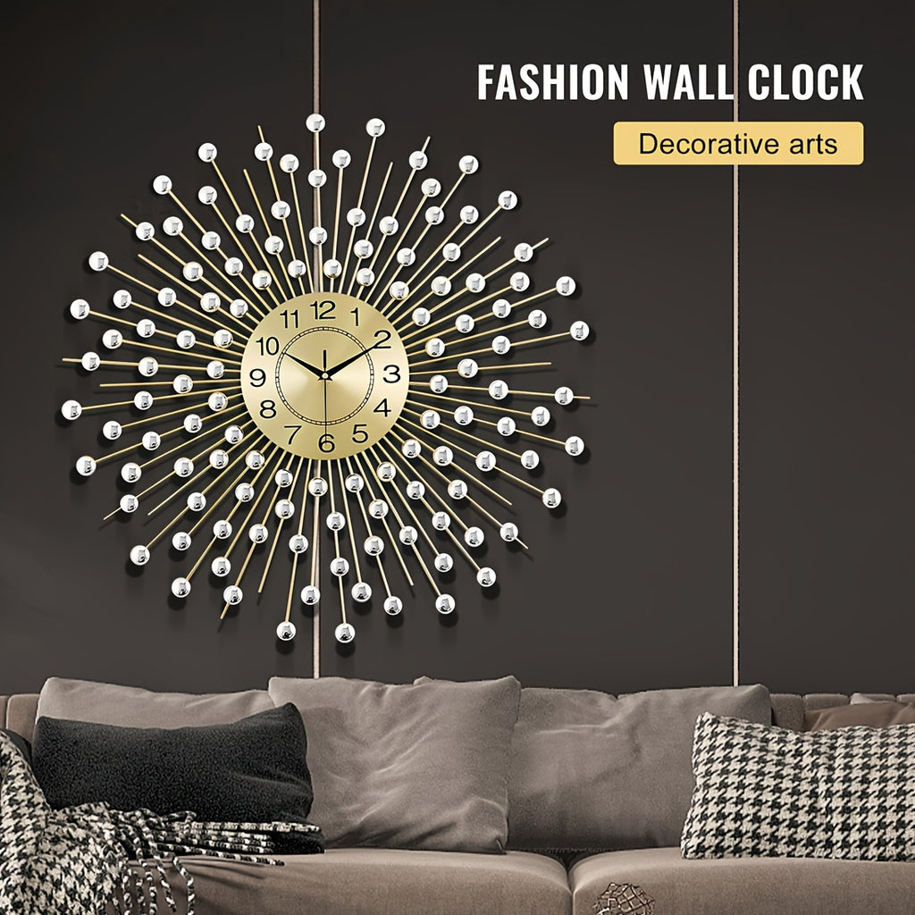 Crystal Large Modern Metal Decor Clock\u002F28 Inch Large Wall Clocks Home Decor\u002FBig Silent Wall Clock\u002FNon-Ticking Golden Round Crystal Metal Wall Watch for Living Room Office Indoor