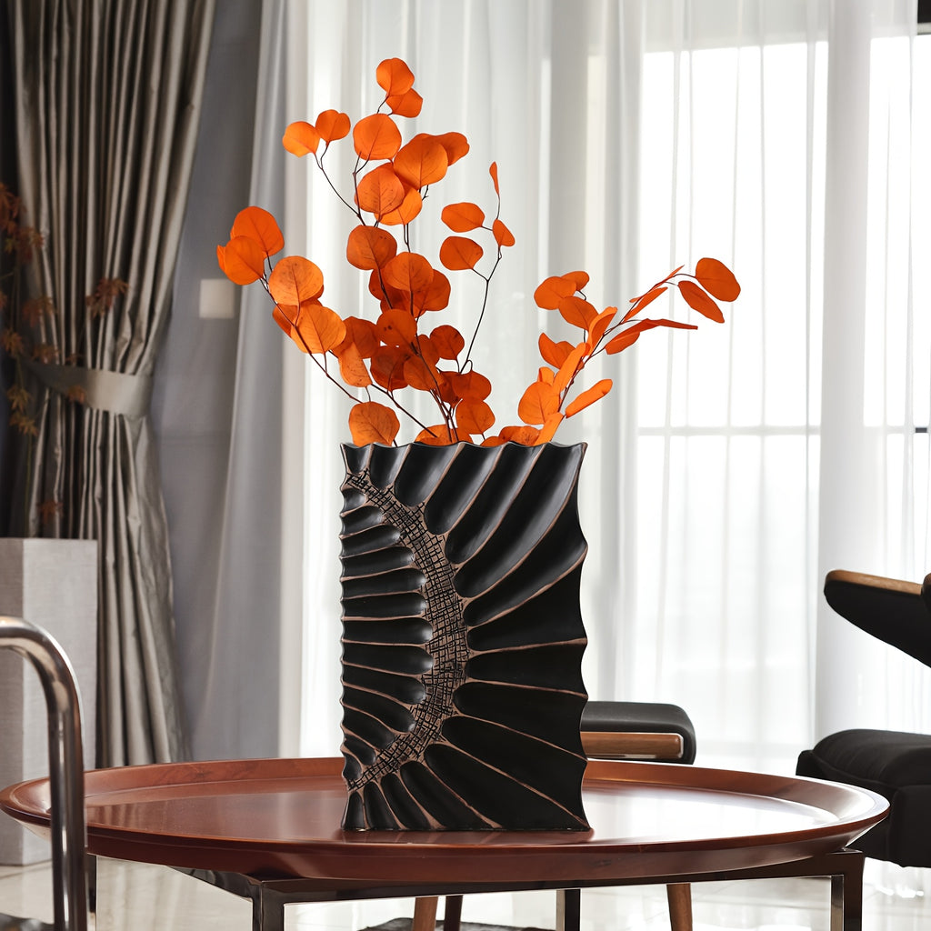 Elegant 12-Inch Black Resin Vase with Geometric Design - Modern Home Decor Tall Vase for Stylish Centerpieces in Kitchen, Bedroom, Office, Living Room, Bathroom & More, Vases Home Decor