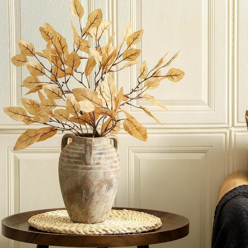 Ceramic Flower Vase - Farmhouse Rustic Vintage Style Aesthetic Modern Home Decor, Elegant Cylindrical Vase for Table Centerpiece, Living Room, Kitchen, Bedroom, Desk Decoration - Durable Ceramic Vase for Fresh or Artificial Flowers