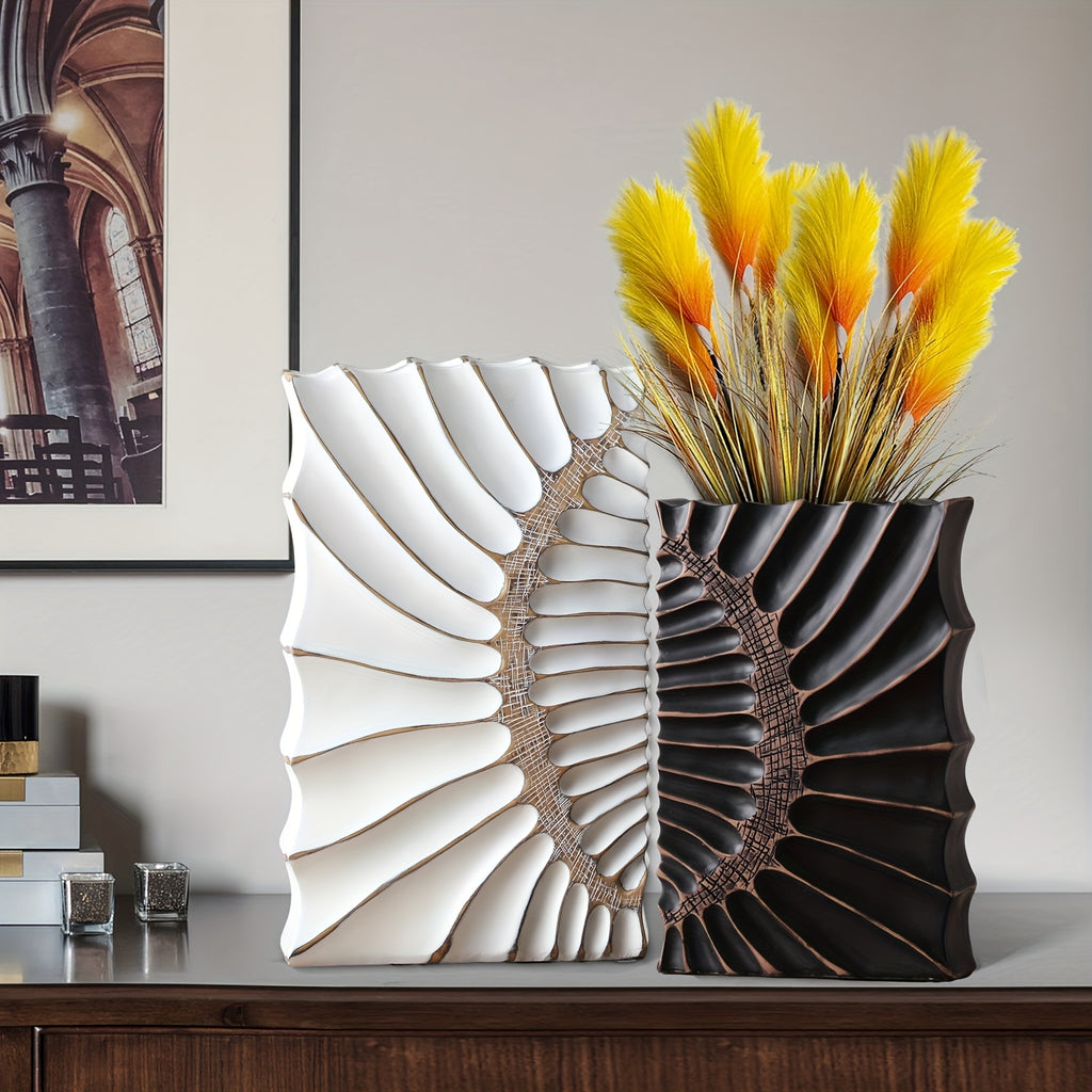 Elegant 12-Inch Black Resin Vase with Geometric Design - Modern Home Decor Tall Vase for Stylish Centerpieces in Kitchen, Bedroom, Office, Living Room, Bathroom & More, Vases Home Decor