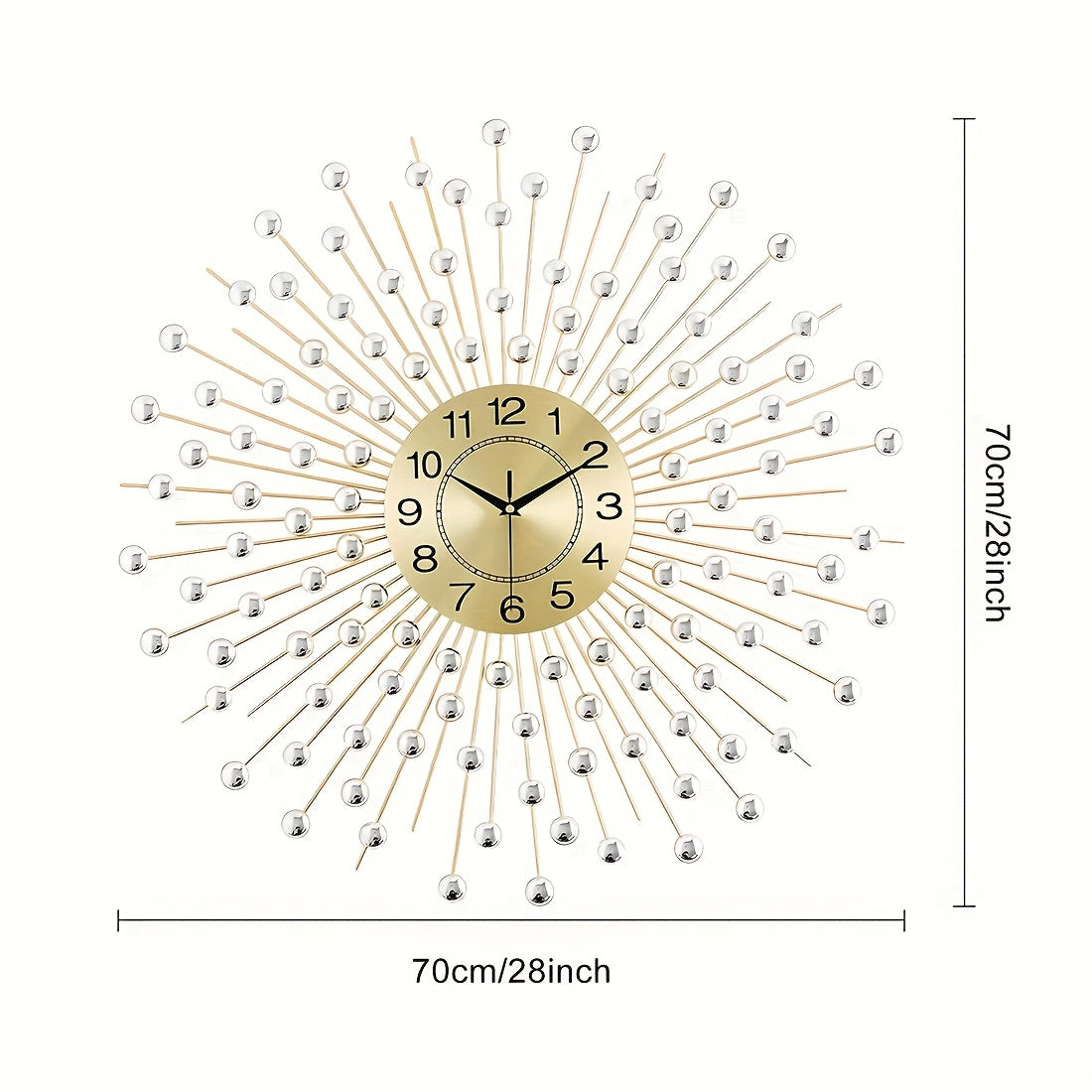 Crystal Large Modern Metal Decor Clock\u002F28 Inch Large Wall Clocks Home Decor\u002FBig Silent Wall Clock\u002FNon-Ticking Golden Round Crystal Metal Wall Watch for Living Room Office Indoor