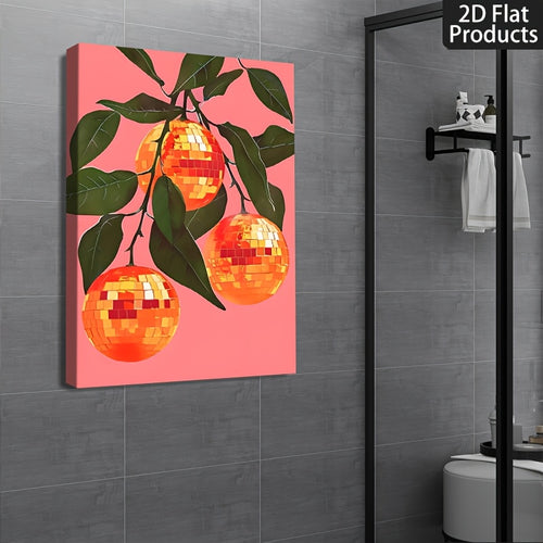 1pc Wrapped Solid Wood Frame, Exquisite Poster. Retro Funky Pink Disco Ball Orange Suitable For Room Decoration, Home Decoration, Holiday Decoration, Living Room Decoration, Entrance Decoration