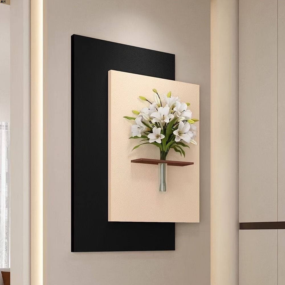 Textured Sandstone Floral Wall Art | Elegant Handcrafted Home Decor, Christmas Gift, Wall Decor, Artwork, Hydroponic Vase, Mural Decor - Practical Hooks for Living Rooms or Bedrooms, Self-Adhesive, Boho Style, Rectangle Shape Does Not Include Green