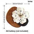 A Contemporary Floral Wall Clock Featuring a Large White Face And Black Hands - Operates Silently with Quartz Movement, Has a Unique Flower-Shaped Design, And Comes in a Beige And Brown Faux Wood Frame, Perfect for Decorating Your Living Room