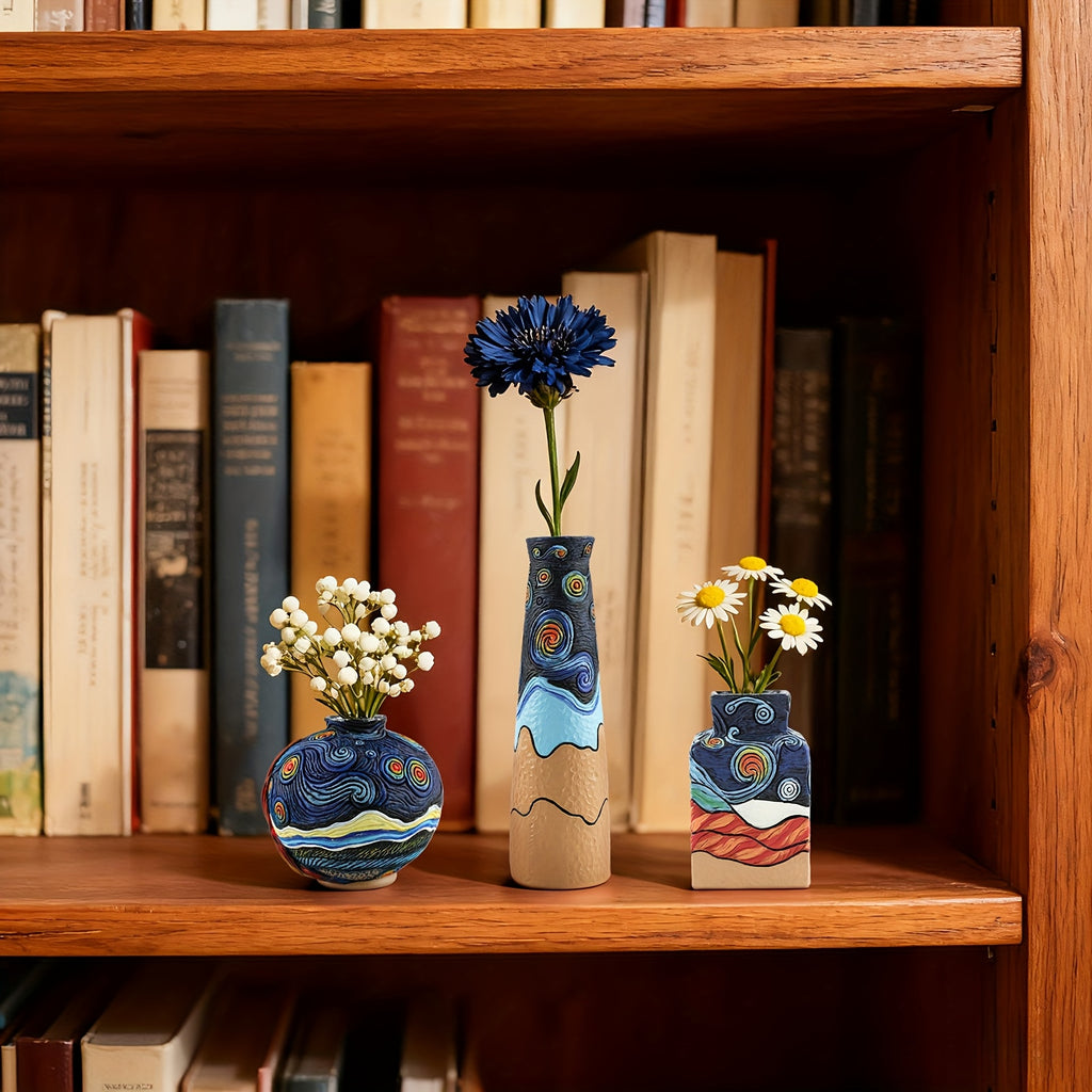 Starry Night Vase Set - 3pcs Blue Gradient Resin For Fresh\u002FDried Flowers Living Room Decor
