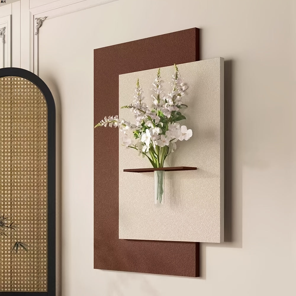 Textured Sandstone Floral Wall Art | Elegant Handcrafted Home Decor, Christmas Gift, Wall Decor, Artwork, Hydroponic Vase, Mural Decor - Practical Hooks for Living Rooms or Bedrooms, Self-Adhesive, Boho Style, Rectangle Shape Does Not Include Green