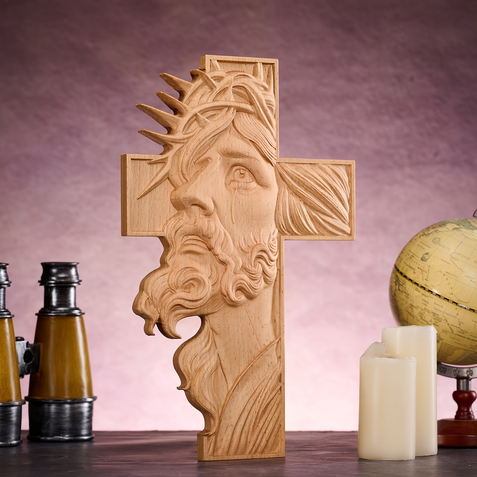1 Thorn Head Cross Wall Hanging With Crown Of Thorns - High-quality Beech Wood Hand-carved Christian Wall Decor, Suitable For Home\u002Fchurch\u002Fprayer Room Decoration, Ideal For New Year, Ramadan, Easter Decorations, Perfect Gift For Men.