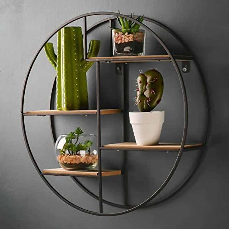 Better Home Circular 4 Compartment Hanging Wall Shelf\u002FWall Shelves\u002FWall Mounted Shelf\u002FHome Decoration for Bedroom\u002FInterior Decoration Items\u002FMetal Decorative Rack\u002FPinewood\u002F50x9.5x50 cmBlack