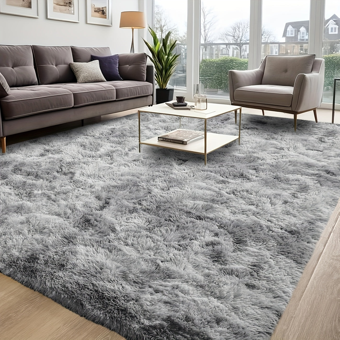 1pc Luxurious Rectangular Shaggy Plush Carpet Rug - Soft, Fluffy, Tie-dyed, Solid, Dark-colored, Non-slip, Machine Washable - Perfect for Living Room Sofa, bed Room, Home High-end Decorative, Easy to Clean, Long-lasting, and Versatile