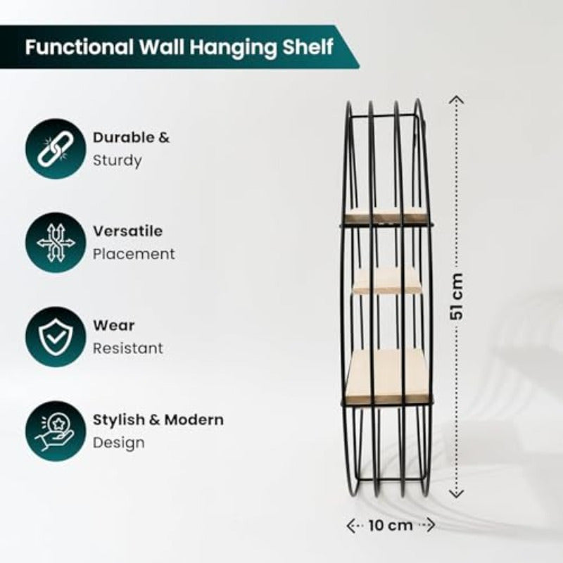 Better Home Circular 4 Compartment Hanging Wall Shelf\u002FWall Shelves\u002FWall Mounted Shelf\u002FHome Decoration for Bedroom\u002FInterior Decoration Items\u002FMetal Decorative Rack\u002FPinewood\u002F50x9.5x50 cmBlack