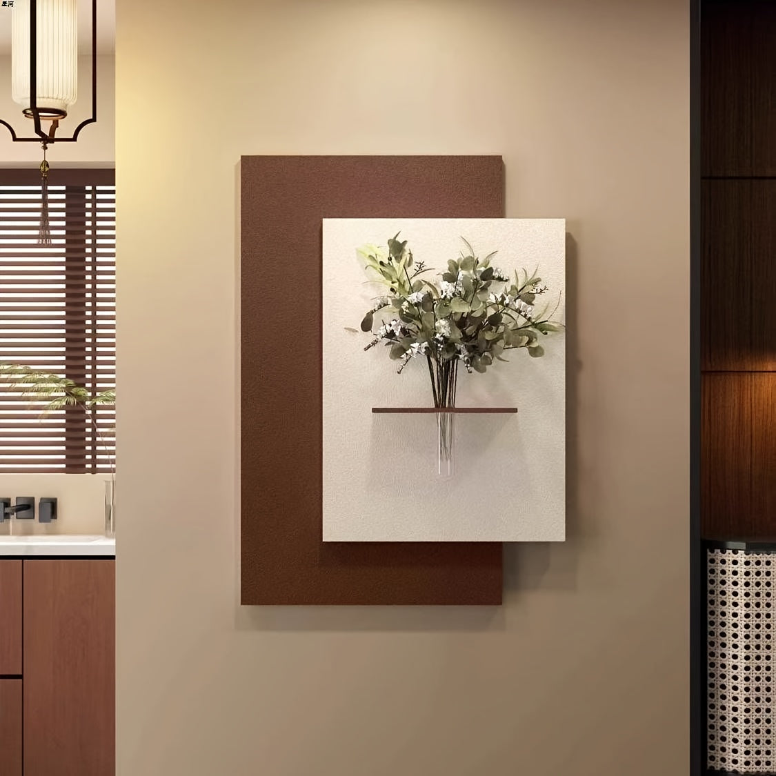 Textured Sandstone Floral Wall Art | Elegant Handcrafted Home Decor, Christmas Gift, Wall Decor, Artwork, Hydroponic Vase, Mural Decor - Practical Hooks for Living Rooms or Bedrooms, Self-Adhesive, Boho Style, Rectangle Shape Does Not Include Green