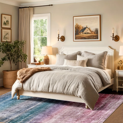 1pc Washable Area Rug Gradient Teal Blue Soft & Non-Slip, Vintage Moroccan Style, Modern Abstract Easy Cleaning - Perfect For Living Room, Bedroom, Dining Room