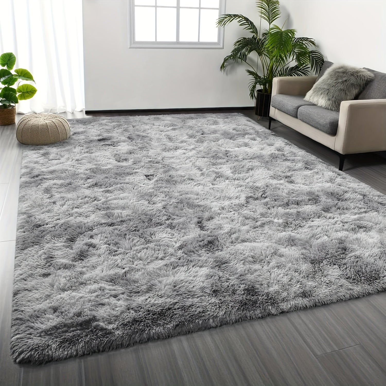 1pc Luxurious Rectangular Shaggy Plush Carpet Rug - Soft, Fluffy, Tie-dyed, Solid, Dark-colored, Non-slip, Machine Washable - Perfect for Living Room Sofa, bed Room, Home High-end Decorative, Easy to Clean, Long-lasting, and Versatile