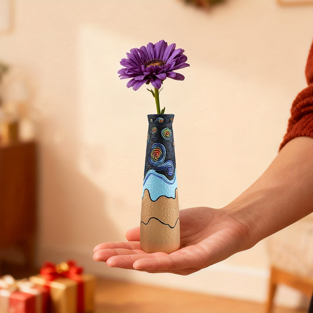 Starry Night Vase Set - 3pcs Blue Gradient Resin For Fresh\u002FDried Flowers Living Room Decor