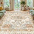 One Washable Rug in Orange And Cream, Made of Faux Cashmere with a Short Plush Texture. It Features a Non-Slip Backing And Is Soft, Non-Shedding, And Has a Durable Edge, Suitable for Decorating Living Rooms, Bedrooms, Kitchens, Laundry Areas