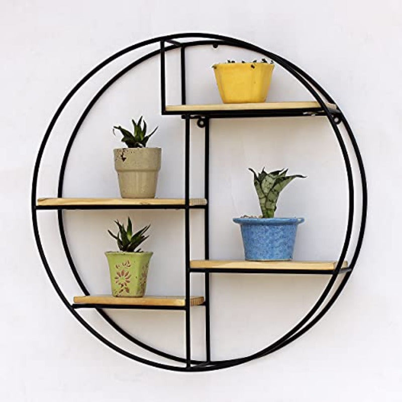 Better Home Circular 4 Compartment Hanging Wall Shelf\u002FWall Shelves\u002FWall Mounted Shelf\u002FHome Decoration for Bedroom\u002FInterior Decoration Items\u002FMetal Decorative Rack\u002FPinewood\u002F50x9.5x50 cmBlack