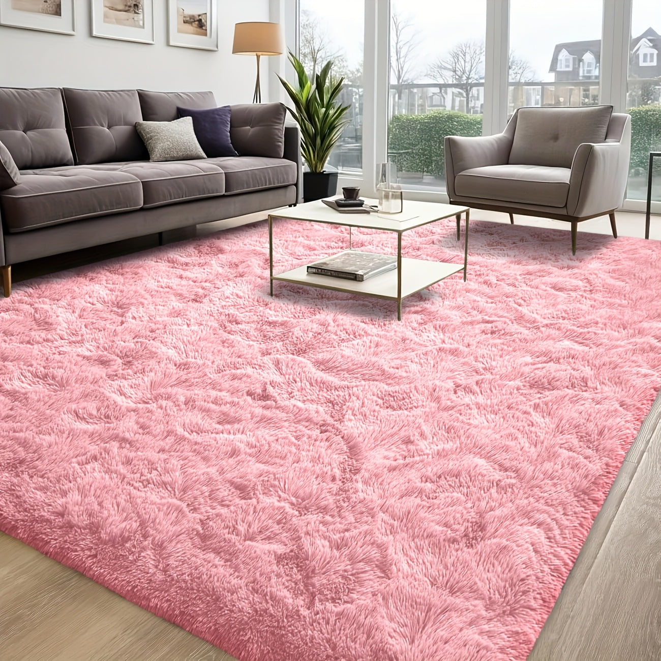 1pc Luxurious Rectangular Shaggy Plush Carpet Rug - Soft, Fluffy, Tie-dyed, Solid, Dark-colored, Non-slip, Machine Washable - Perfect for Living Room Sofa, bed Room, Home High-end Decorative, Easy to Clean, Long-lasting, and Versatile