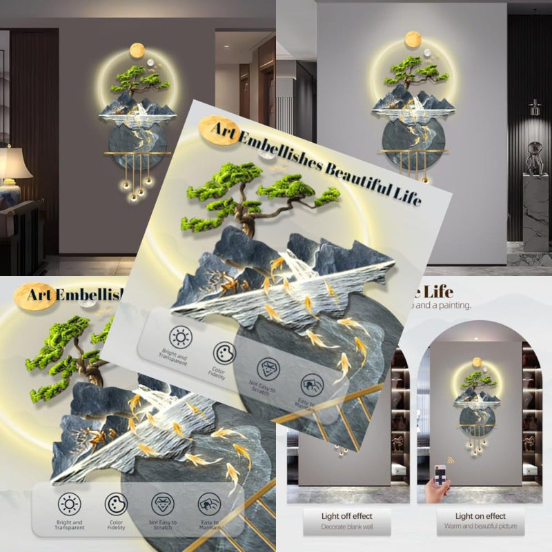 LED Light Decor Wall Art 3D Art Wall Decor with Light Decors Walls Sculptures Large 3D Art Decors Walls Sculptures Lighting Modern Plug-in Power Supply Blue D 23x47in