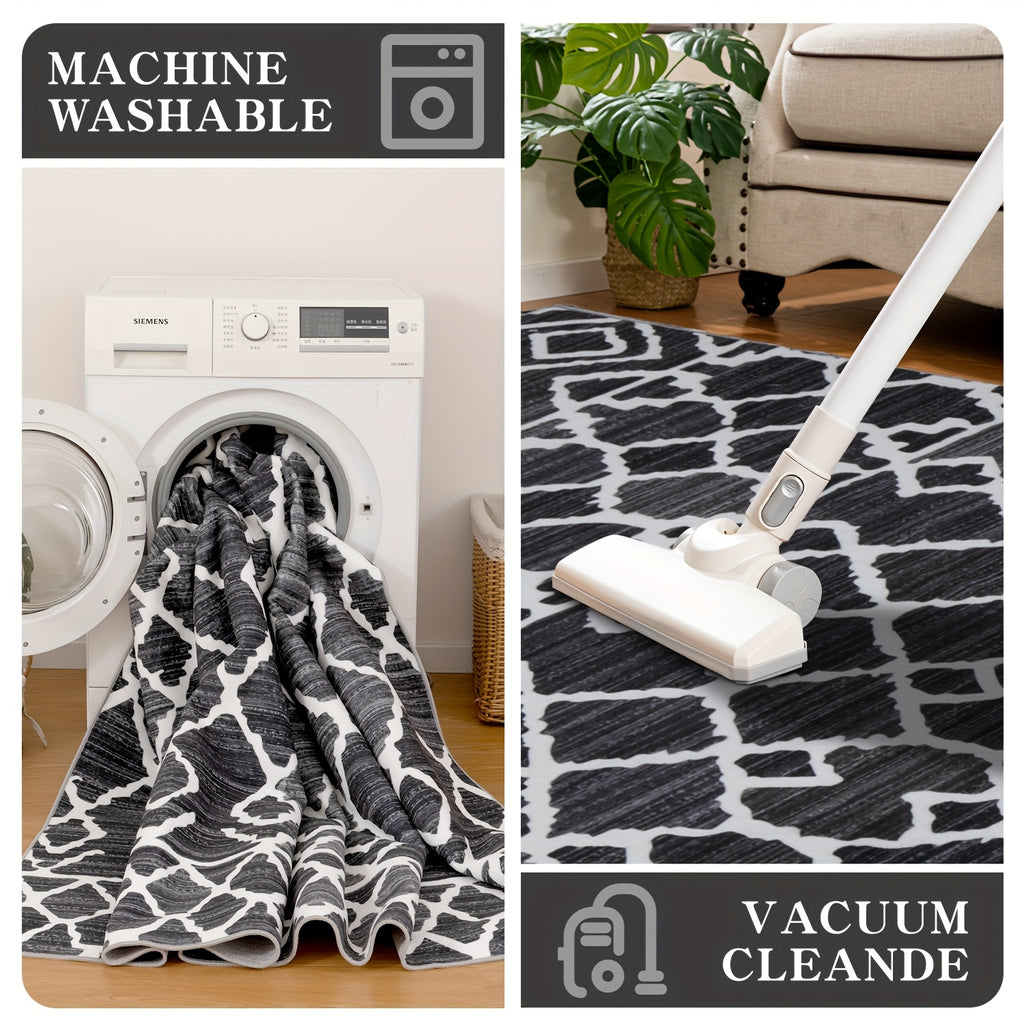 YIHOUSE Non-Shedding Washable Area Rugs, Soft Faux Wool Carpet for Bedroom, Living Room, Dining Room, And Office, Modern Nonslip Striped Rugs in Black And White - Perfect for Home And Room Decoration.
