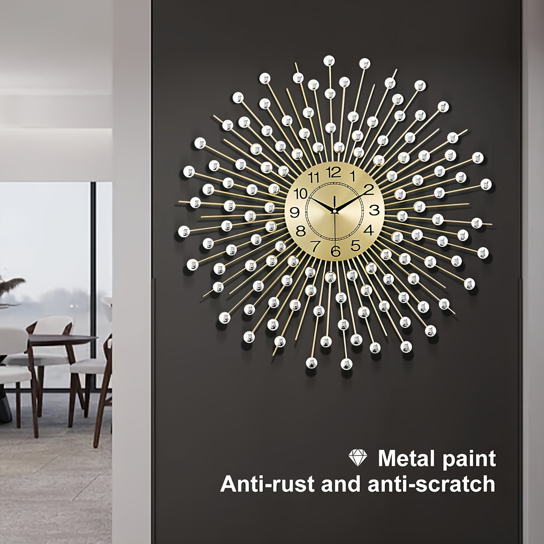 Crystal Large Modern Metal Decor Clock\u002F28 Inch Large Wall Clocks Home Decor\u002FBig Silent Wall Clock\u002FNon-Ticking Golden Round Crystal Metal Wall Watch for Living Room Office Indoor