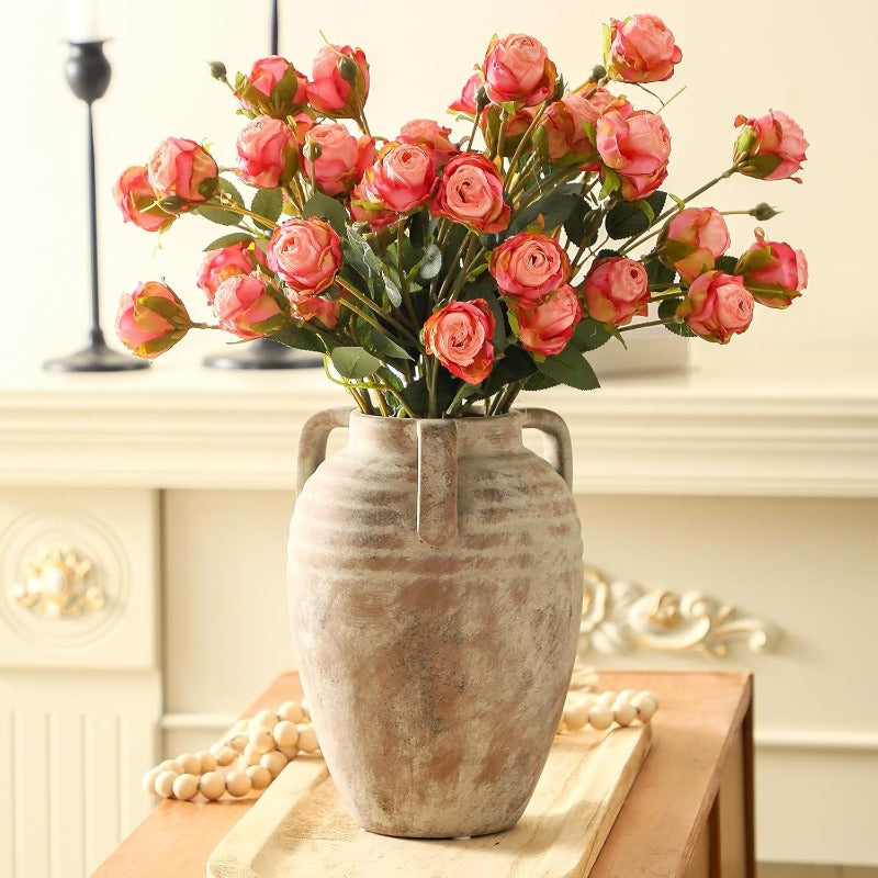 Ceramic Flower Vase - Farmhouse Rustic Vintage Style Aesthetic Modern Home Decor, Elegant Cylindrical Vase for Table Centerpiece, Living Room, Kitchen, Bedroom, Desk Decoration - Durable Ceramic Vase for Fresh or Artificial Flowers
