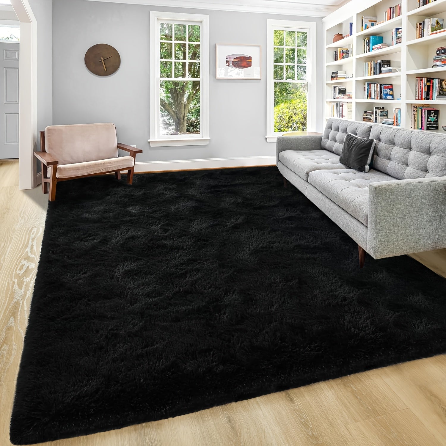 1pc Luxurious Rectangular Shaggy Plush Carpet Rug - Soft, Fluffy, Tie-dyed, Solid, Dark-colored, Non-slip, Machine Washable - Perfect for Living Room Sofa, bed Room, Home High-end Decorative, Easy to Clean, Long-lasting, and Versatile