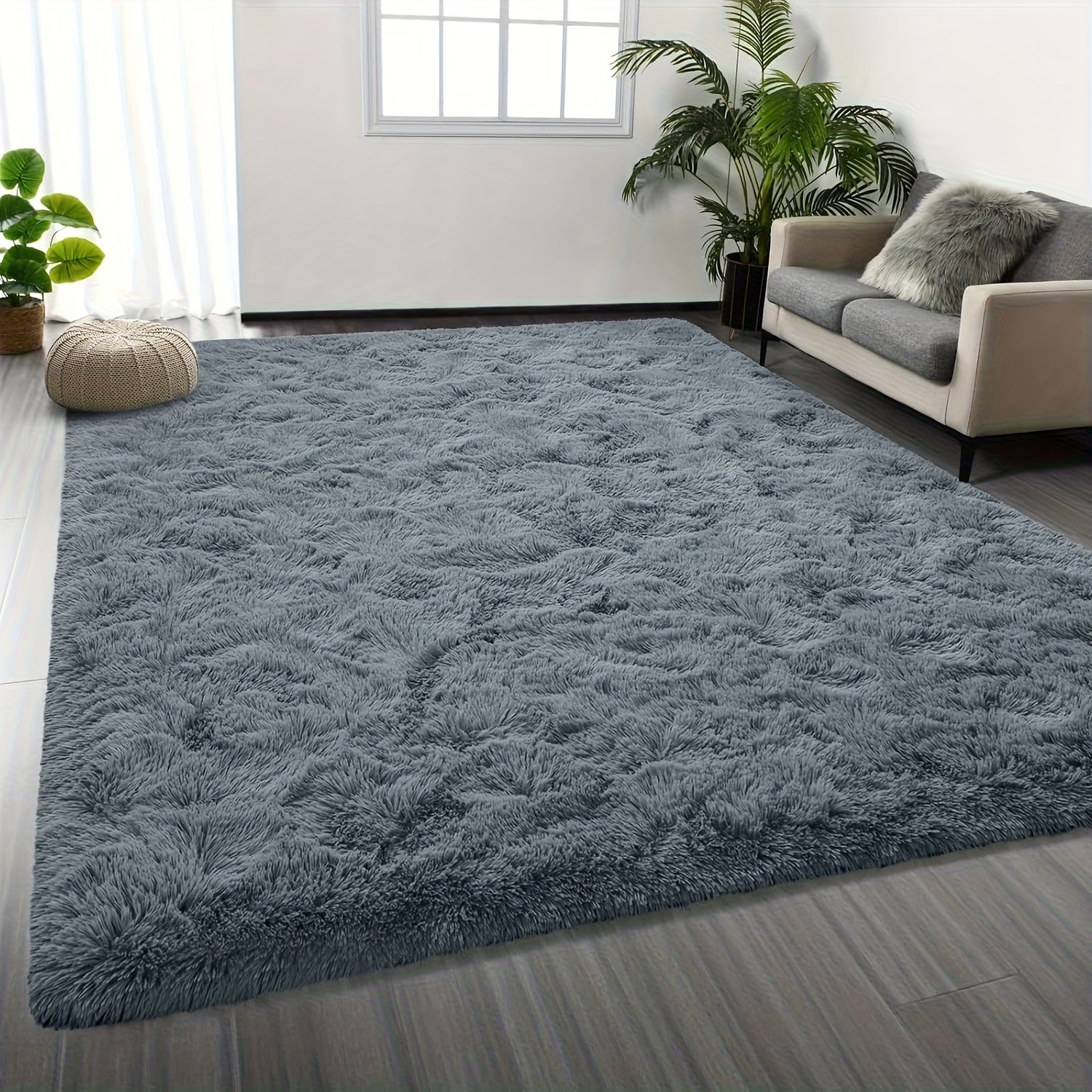 1pc Luxurious Rectangular Shaggy Plush Carpet Rug - Soft, Fluffy, Tie-dyed, Solid, Dark-colored, Non-slip, Machine Washable - Perfect for Living Room Sofa, bed Room, Home High-end Decorative, Easy to Clean, Long-lasting, and Versatile