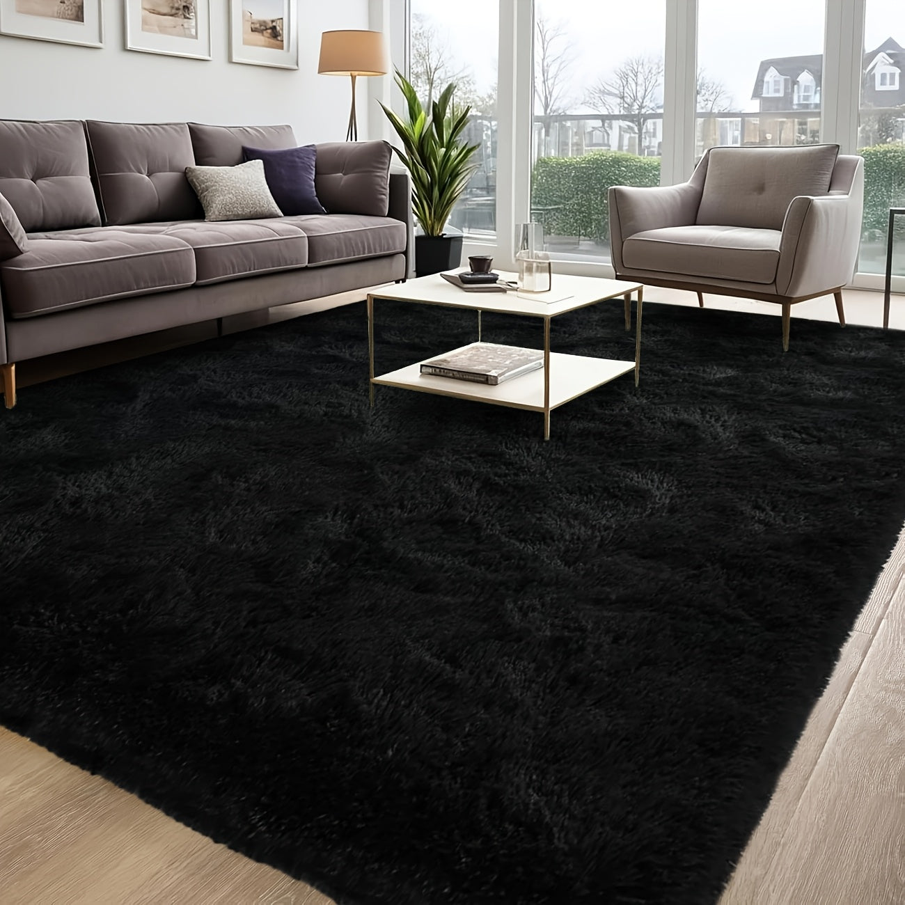 1pc Luxurious Rectangular Shaggy Plush Carpet Rug - Soft, Fluffy, Tie-dyed, Solid, Dark-colored, Non-slip, Machine Washable - Perfect for Living Room Sofa, bed Room, Home High-end Decorative, Easy to Clean, Long-lasting, and Versatile