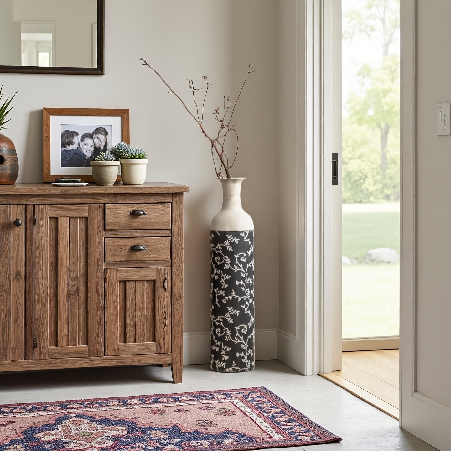 Vintage Home Ornaments | Florist Indoor Living Room Foyer Arrangement Dried Decorations Decorative Vases, Pedestal Brass Vase, Eclectic Style, Plaid Pattern