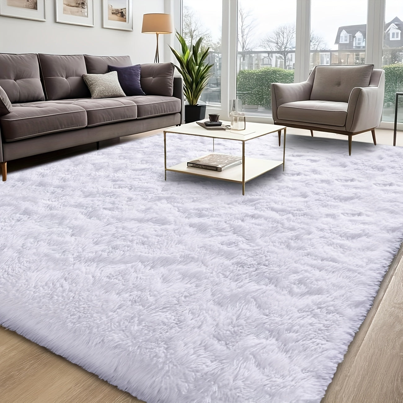 1pc Luxurious Rectangular Shaggy Plush Carpet Rug - Soft, Fluffy, Tie-dyed, Solid, Dark-colored, Non-slip, Machine Washable - Perfect for Living Room Sofa, bed Room, Home High-end Decorative, Easy to Clean, Long-lasting, and Versatile